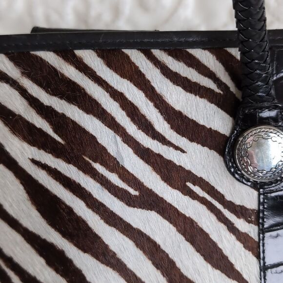 Vintage Brighten Hair on Hide Zebra and Croc Print with Silver Grommets Tote Bag - Picture 10 of 13